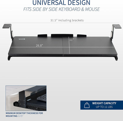 Black Under Desk 27 x 11 in Adjustable Keyboard Tray, MOUNT-KB27HB