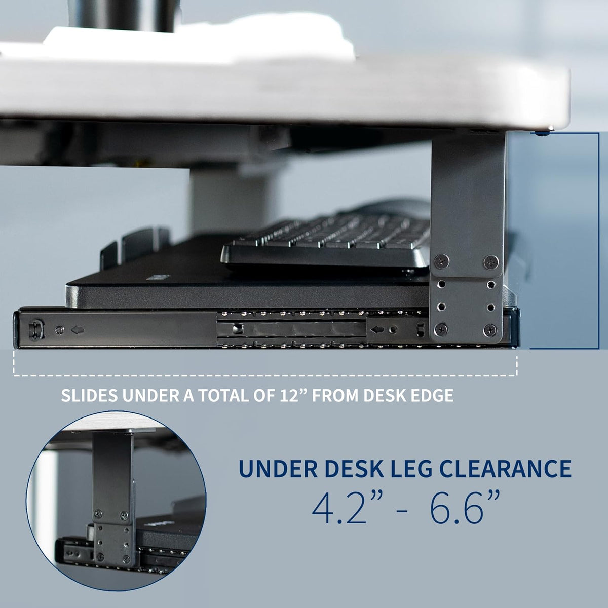 Black Under Desk 27 x 11 in Adjustable Keyboard Tray, MOUNT-KB27HB