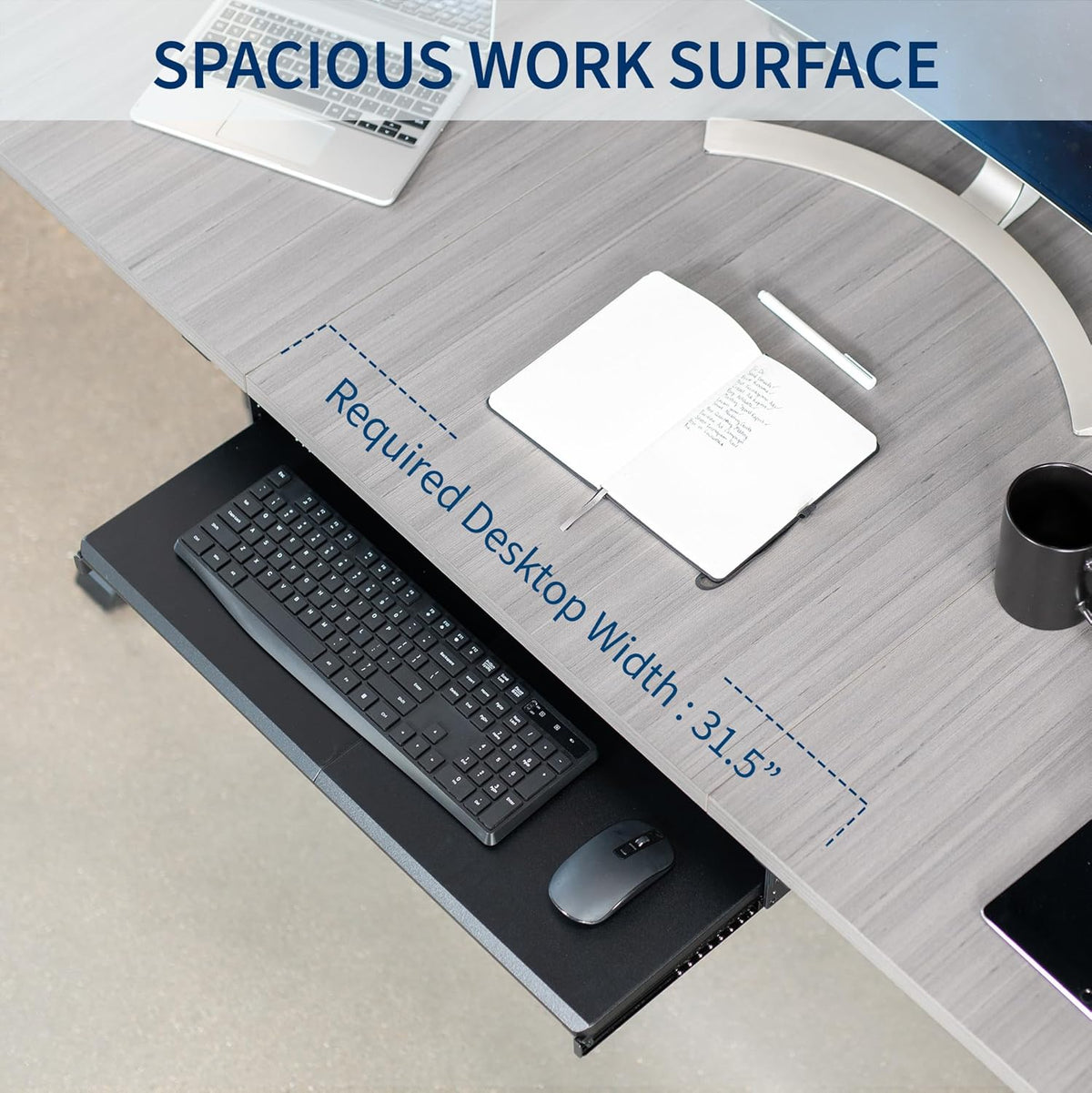 Black Under Desk 27 x 11 in Adjustable Keyboard Tray, MOUNT-KB27HB