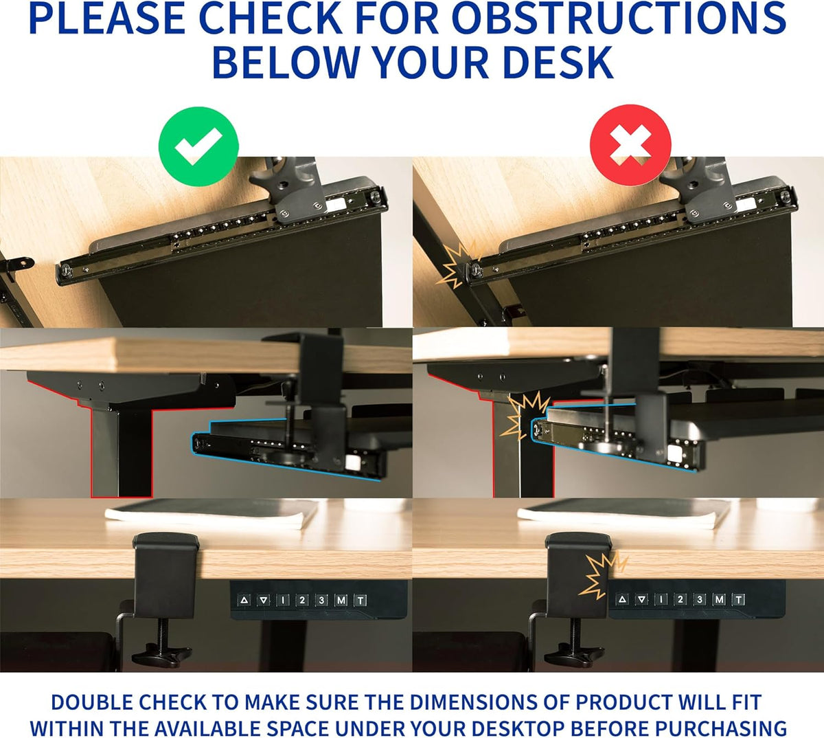 Black Under Desk 27 x 11 in Adjustable Keyboard Tray, MOUNT-KB27HB