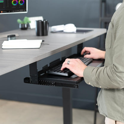 Black Under Desk 27 x 11 in Adjustable Keyboard Tray, MOUNT-KB27HB