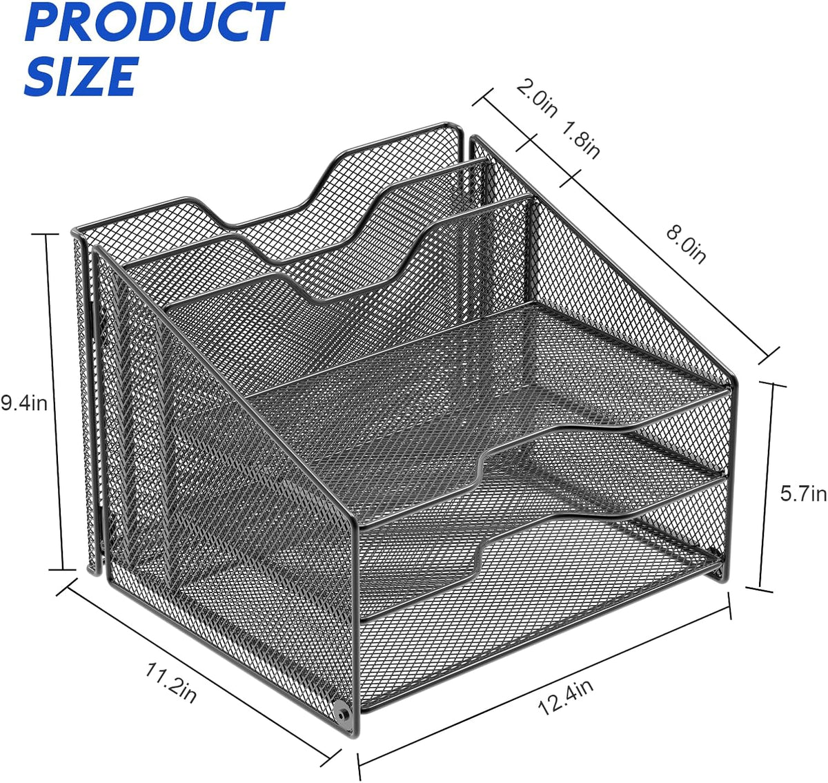 Desk File Organizer, Mesh Letter File Folder Holder with 3 Paper Trays and 2 Vertical Upright Section, for Office Supplies,Desk Accessories & Workspace,Black.