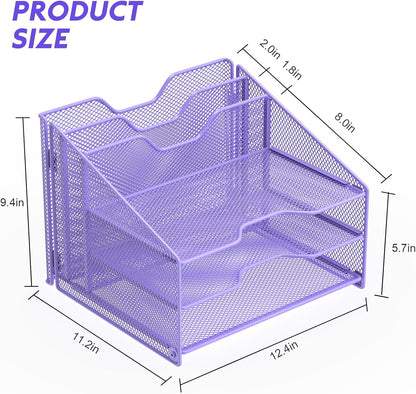 Desk File Organizer, Mesh Letter File Folder Holder with 3 Paper Trays and 2 Vertical Upright Section, for Office Supplies,Desk Accessories & Workspace,Black.