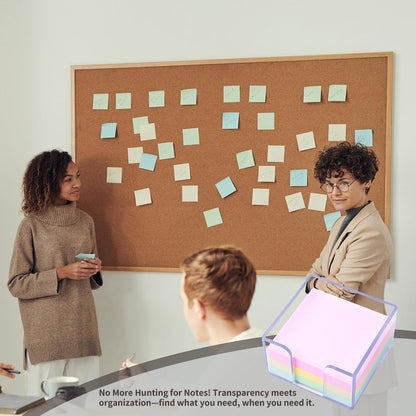 Sticky Notes Holder，Clear Acrylic 3" x 3" Post it Note Holder Dispenser for Desk, Computer Screen, Classroom Office Organizer, Light Blue