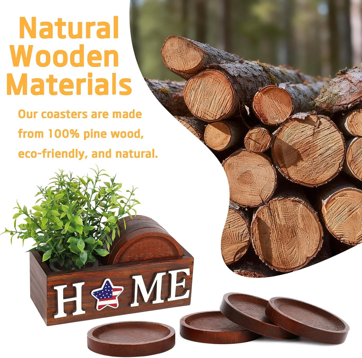 Wood Coasters Set of 4 for Drinks with Holder for Table Decor