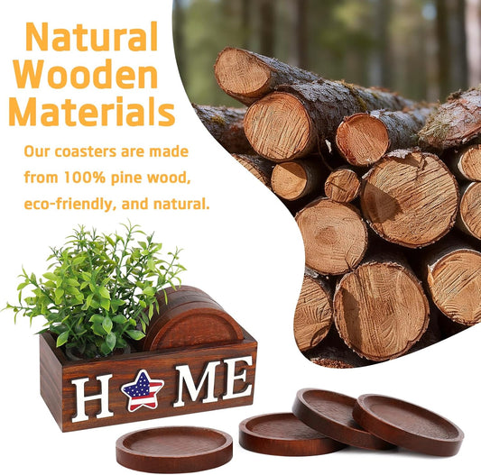 Wood Coasters Set of 4 for Drinks with Holder for Table Decor
