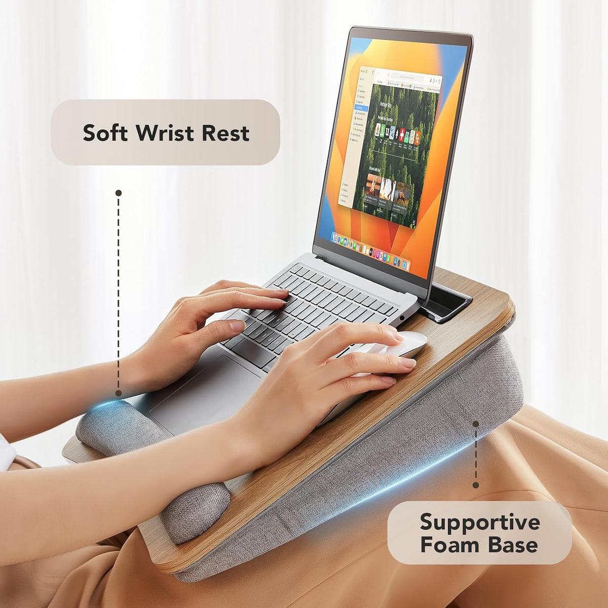 Laptop Lap Desk with Cushion, Fit up to 15.6" Laptops, Woodgrain