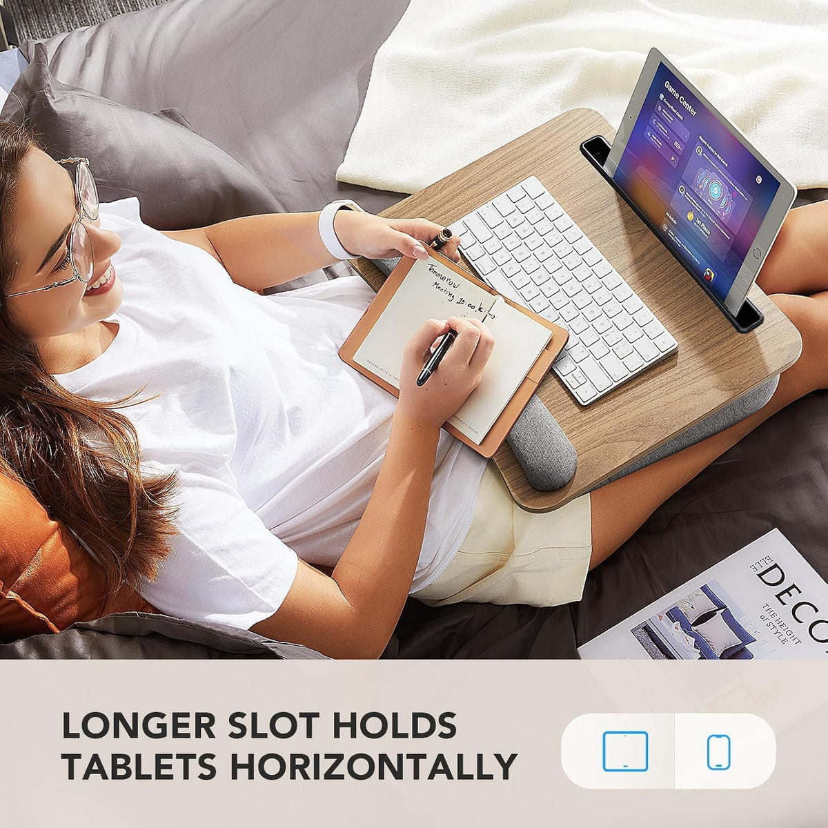 Laptop Lap Desk with Cushion, Fit up to 15.6" Laptops, Woodgrain