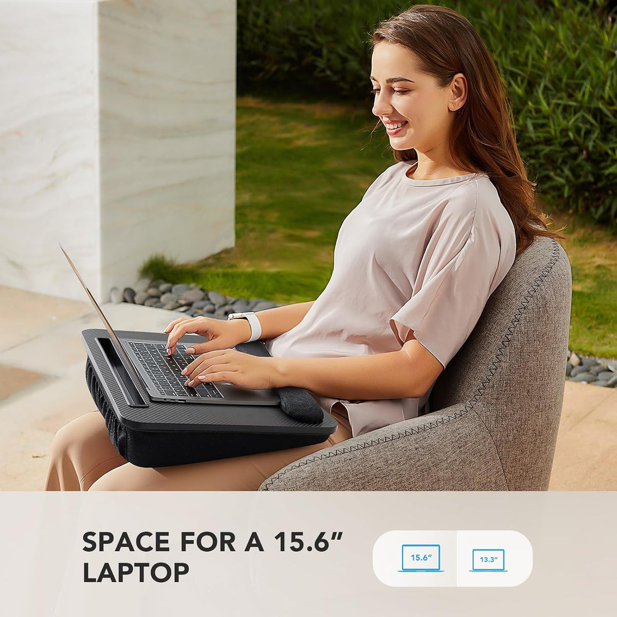 Laptop Lap Desk with Cushion, Fit up to 15.6" Laptops, Woodgrain