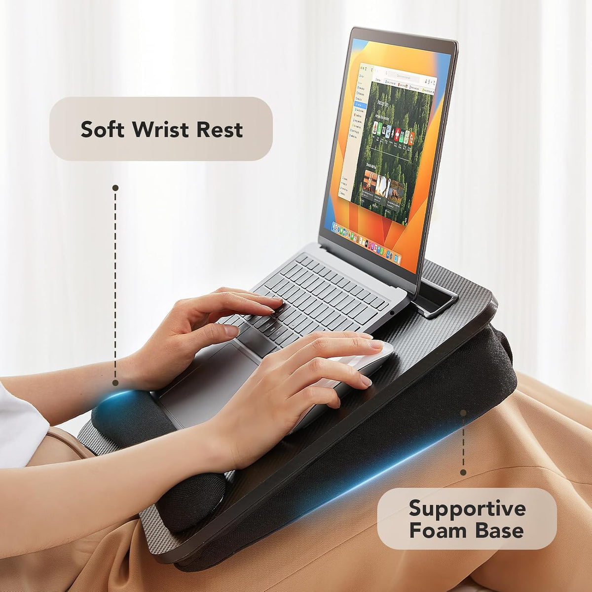 Laptop Lap Desk with Cushion, Fit up to 15.6" Laptops, Woodgrain