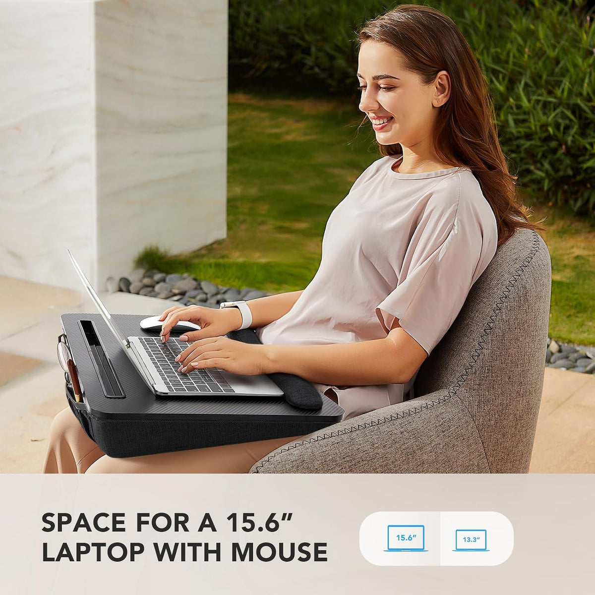 Laptop Lap Desk with Cushion, Fit up to 15.6" Laptops, Woodgrain