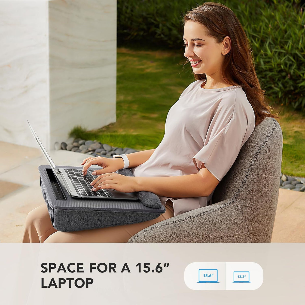 Laptop Lap Desk with Cushion, Fit up to 15.6" Laptops, Woodgrain