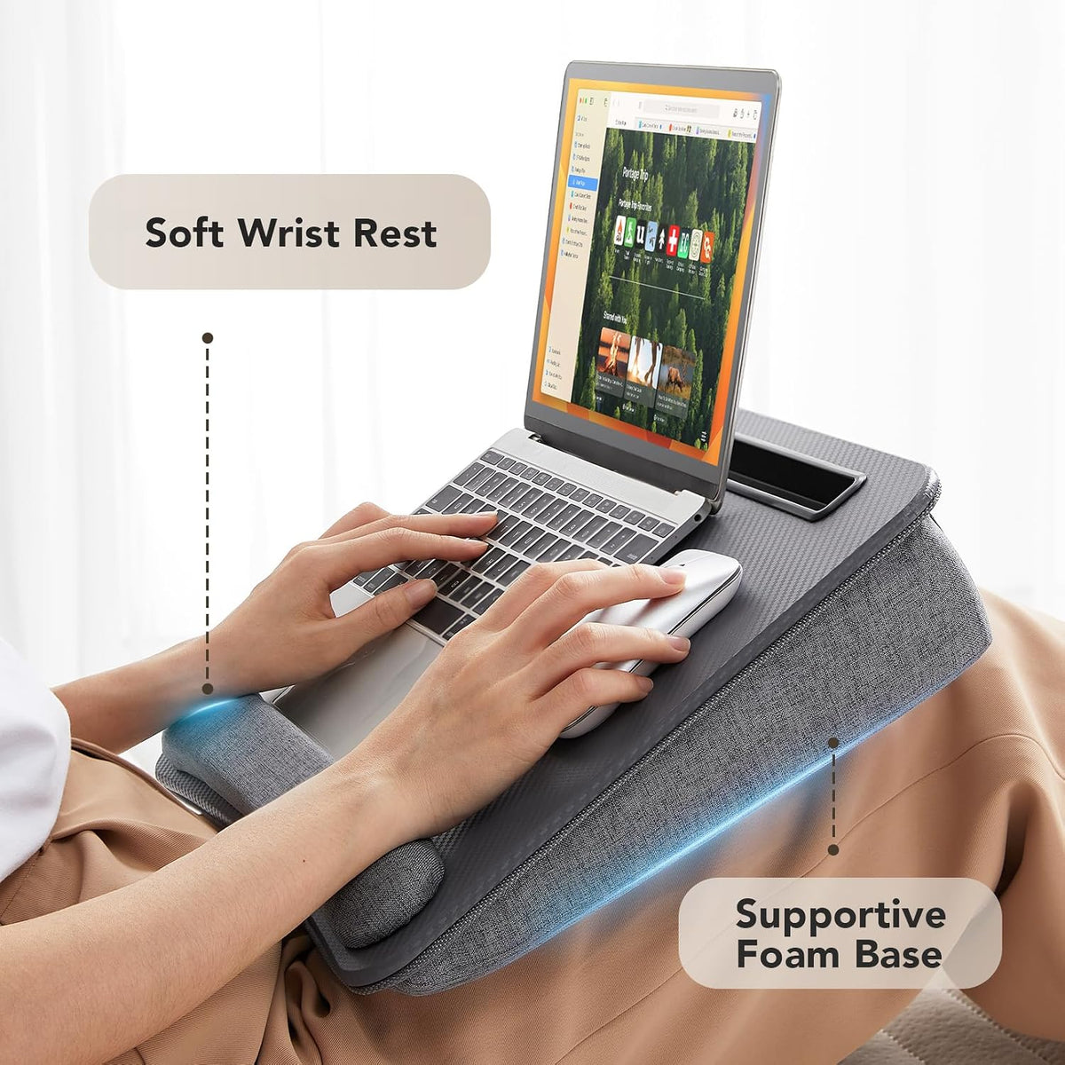 Laptop Lap Desk with Cushion, Fit up to 15.6" Laptops, Woodgrain