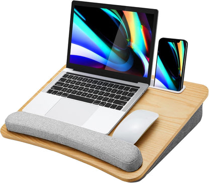 Laptop Lap Desk with Cushion, Fit up to 15.6" Laptops, Woodgrain