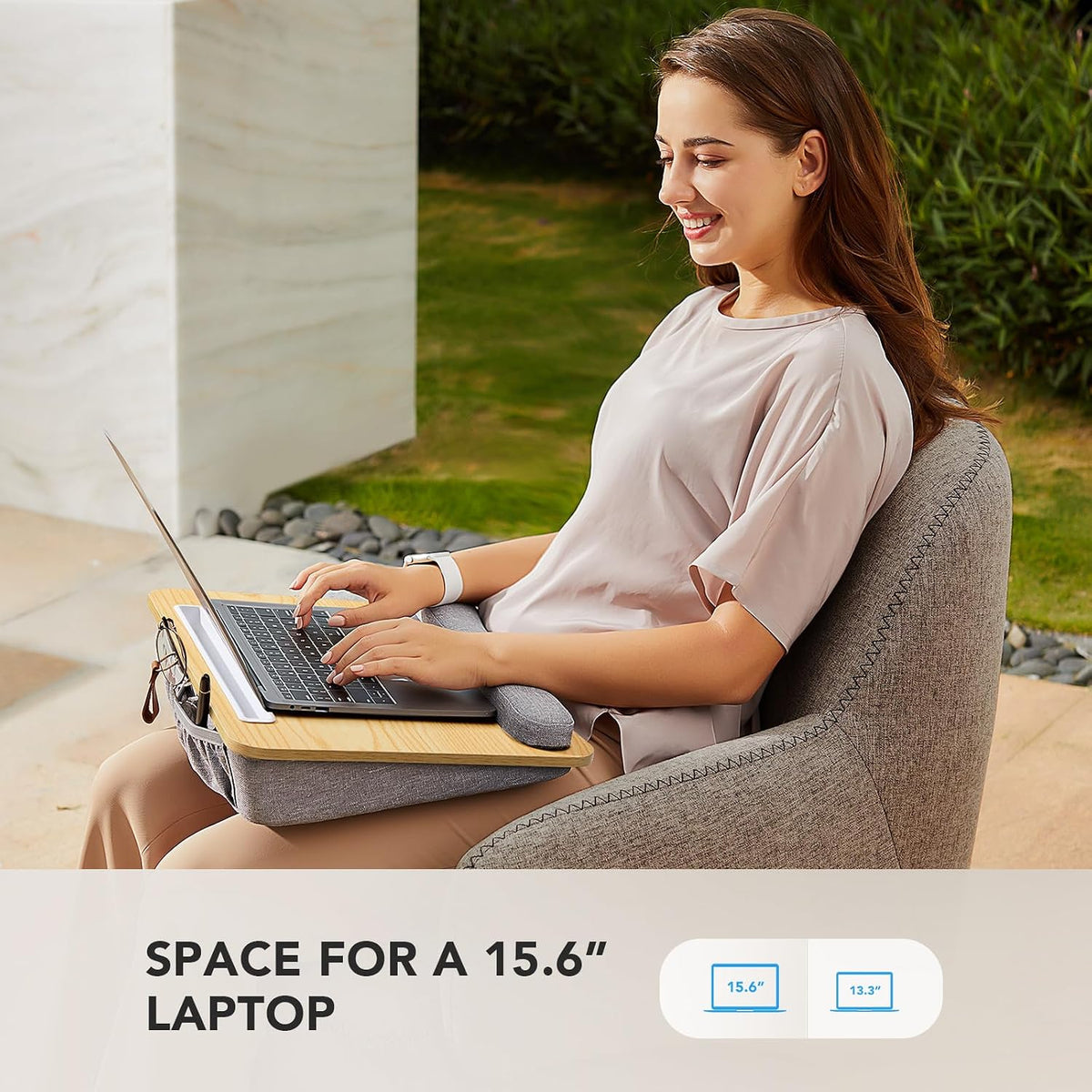 Laptop Lap Desk with Cushion, Fit up to 15.6" Laptops, Woodgrain