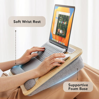 Laptop Lap Desk with Cushion, Fit up to 15.6" Laptops, Woodgrain
