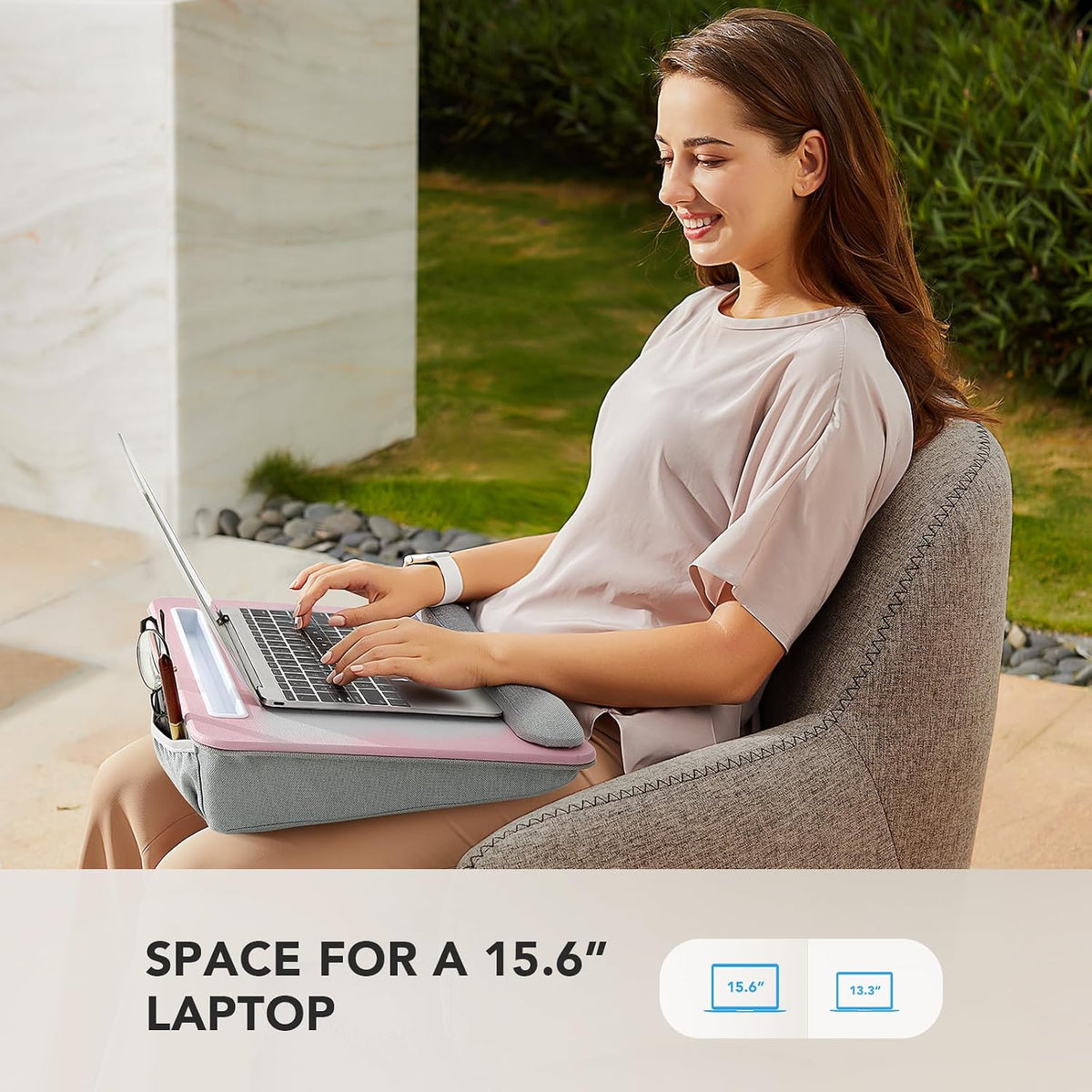 Laptop Lap Desk with Cushion, Fit up to 15.6" Laptops, Woodgrain