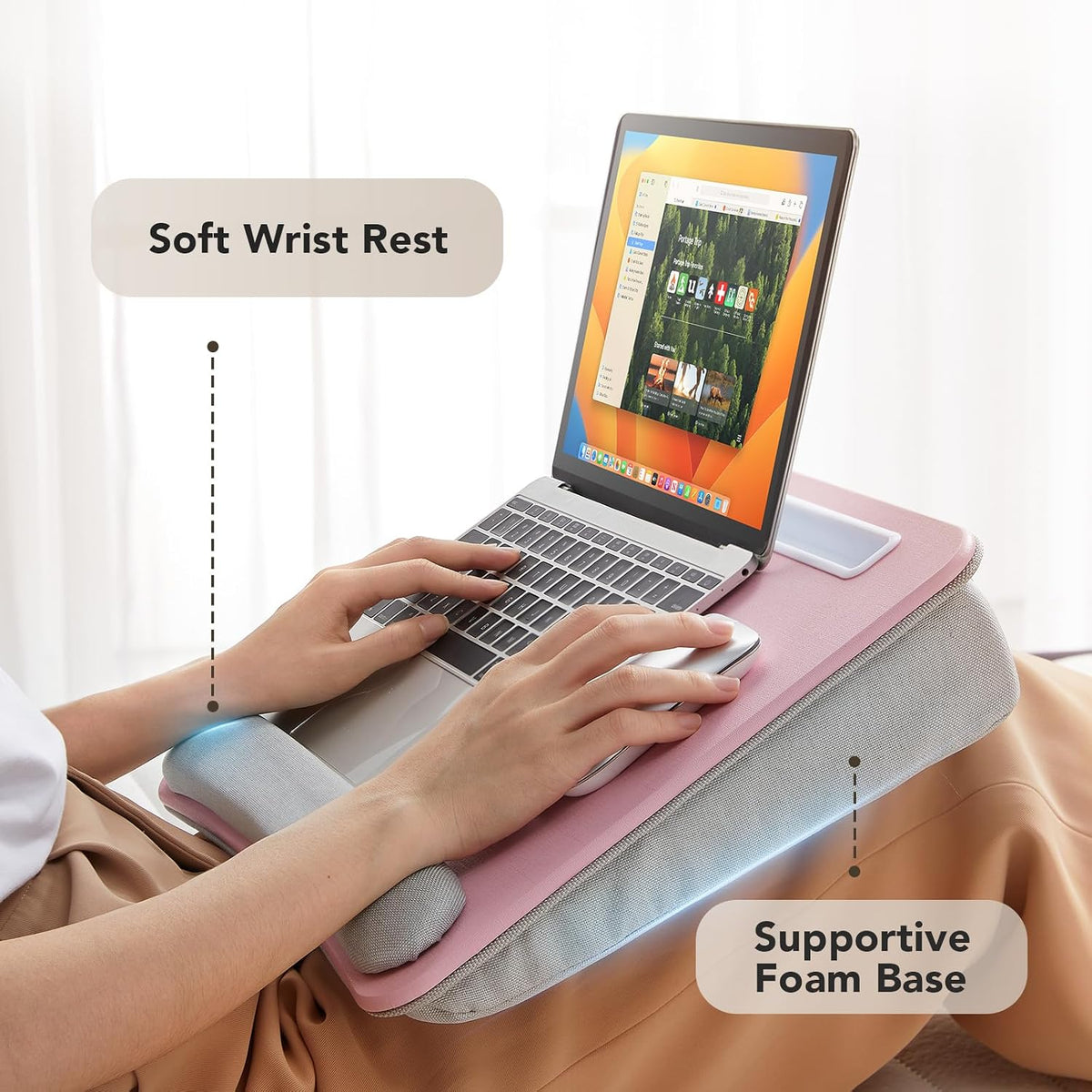 Laptop Lap Desk with Cushion, Fit up to 15.6" Laptops, Woodgrain