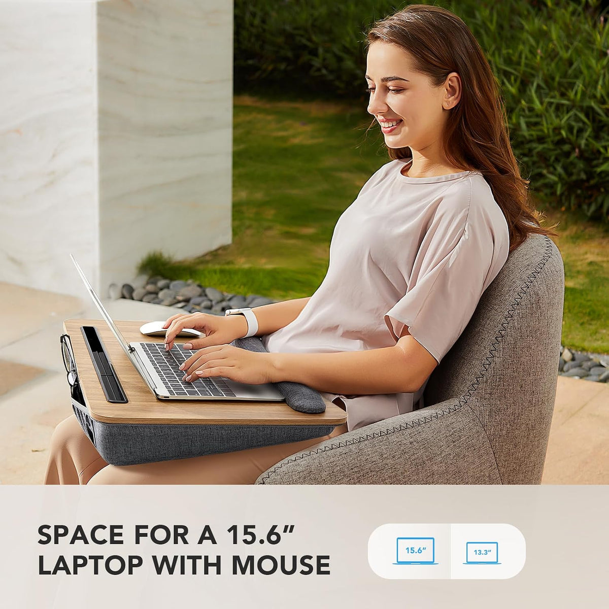 Laptop Lap Desk with Cushion, Fit up to 15.6" Laptops, Woodgrain
