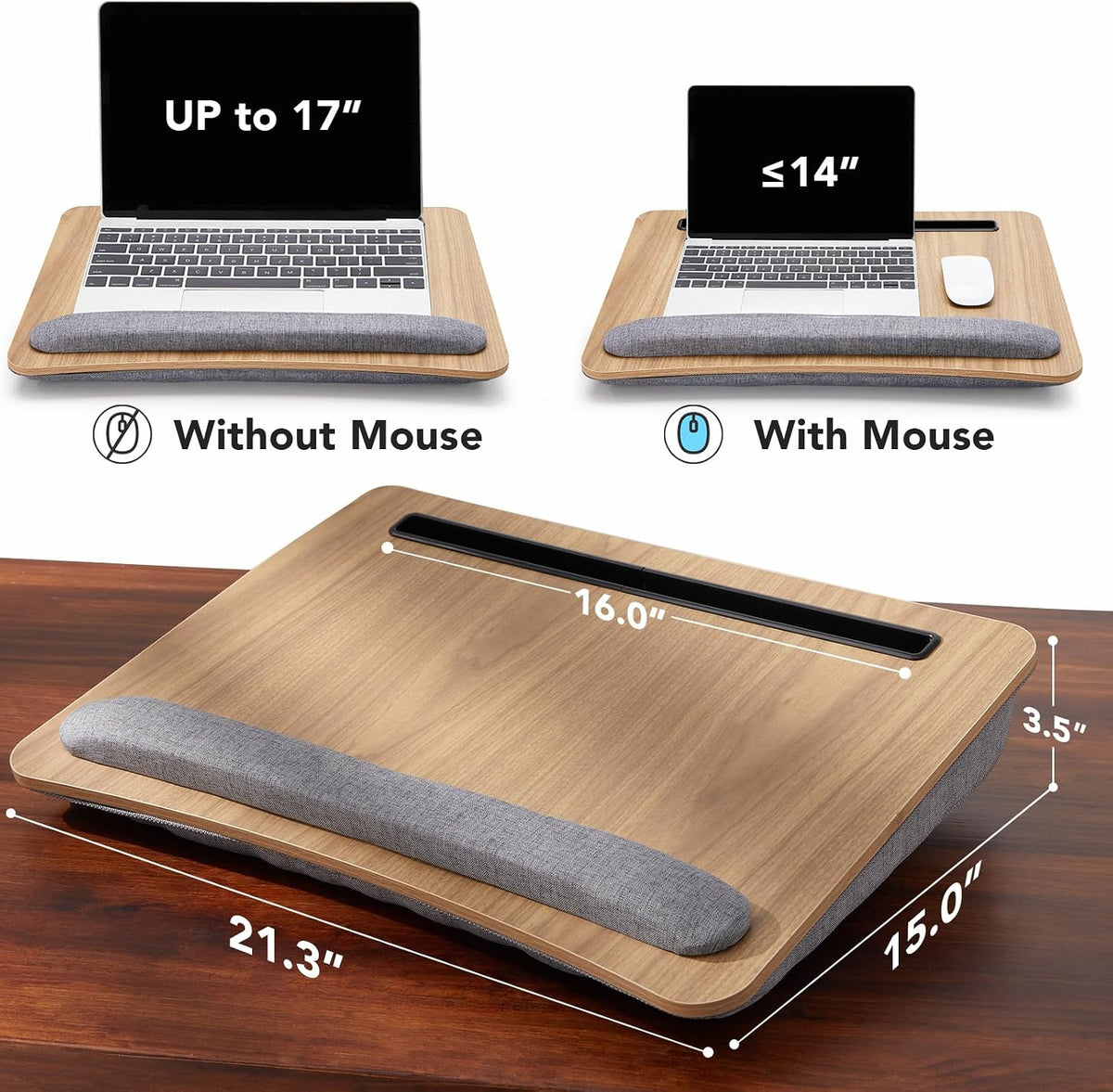 Laptop Lap Desk with Cushion, Fit up to 15.6" Laptops, Woodgrain