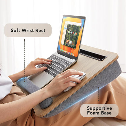 Laptop Lap Desk with Cushion, Fit up to 15.6" Laptops, Woodgrain