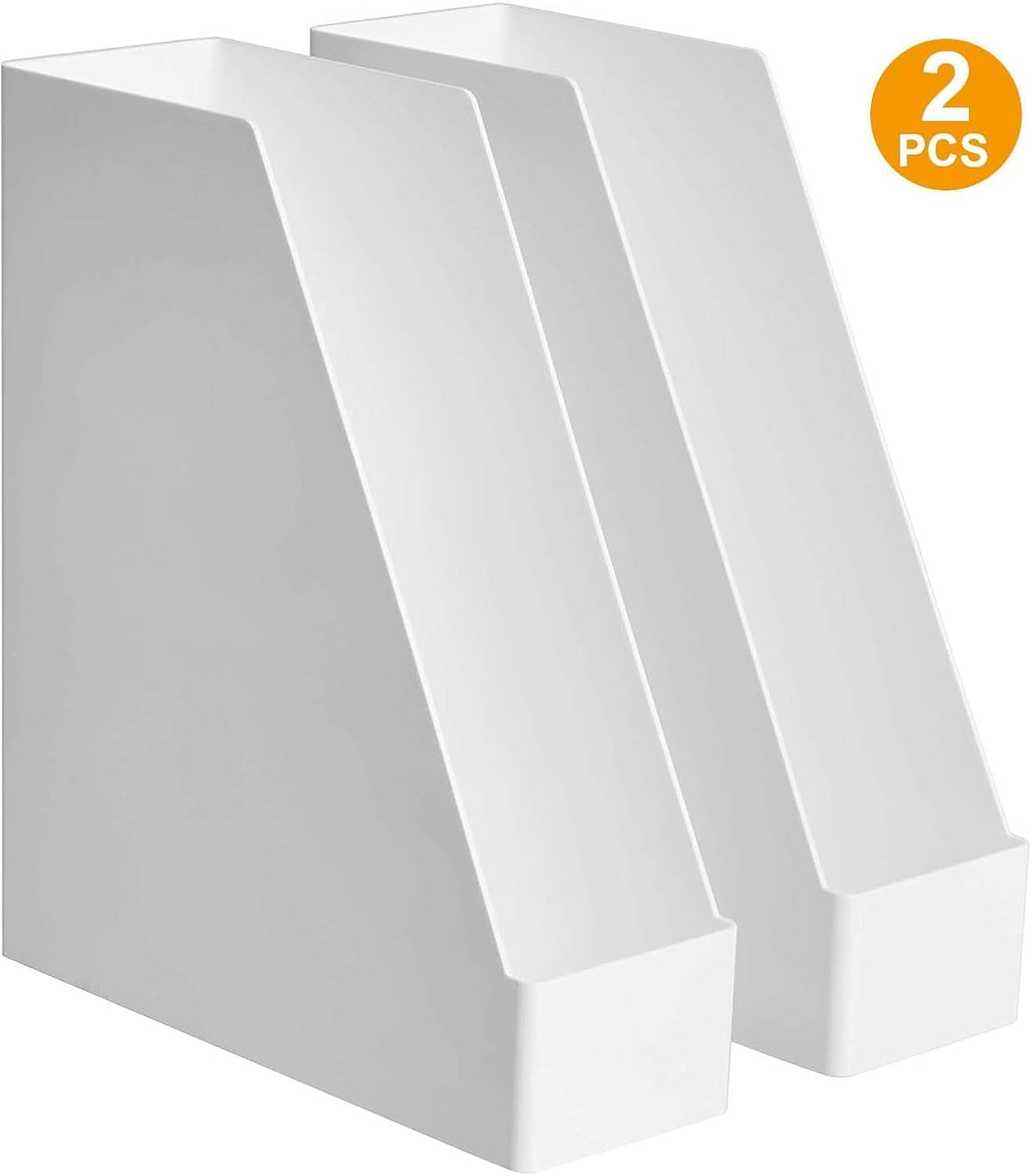 Rectangular Plastic Desk Organizer, Magazine Rack, White, 2-Pack Temp