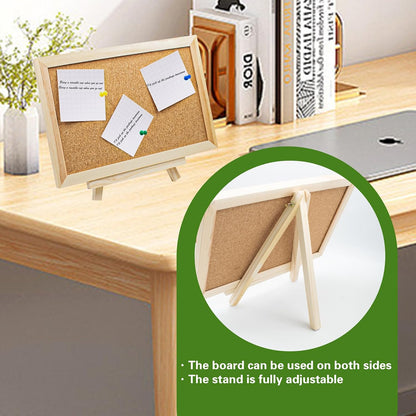 2 Set Double-Sided Cork Bulletin Board with Wooden Easel Base