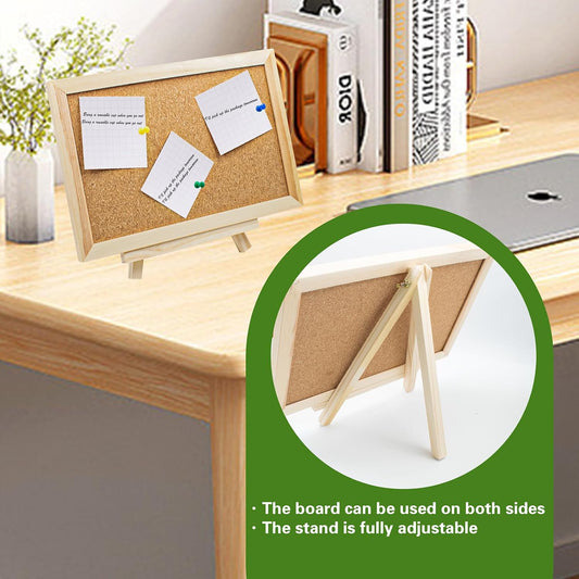 2 Set Double-Sided Cork Bulletin Board with Wooden Easel Base
