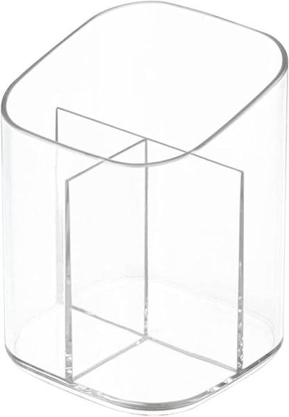 Acrylic Clear 3 Slots Pencil Pen Holder for Desk, Desktop Makeup Brush Storage Organizer Pen Cup Stand for Office School Home