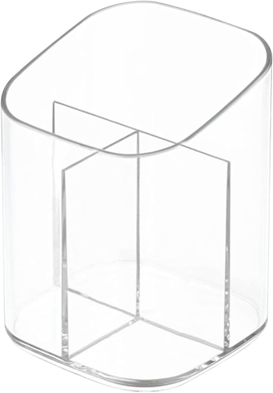 Acrylic Clear 3 Slots Pencil Pen Holder for Desk, Desktop Makeup Brush Storage Organizer Pen Cup Stand for Office School Home