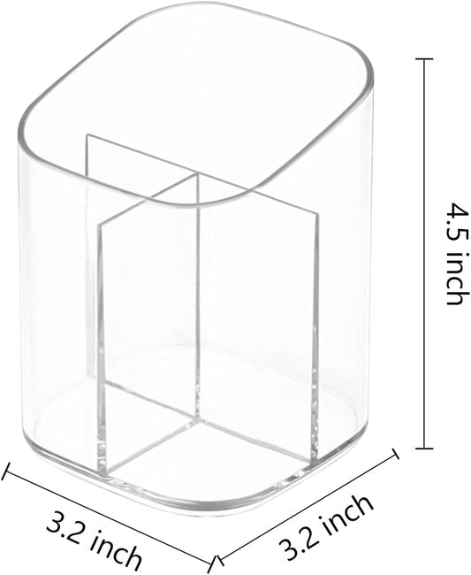 Acrylic Clear 3 Slots Pencil Pen Holder for Desk, Desktop Makeup Brush Storage Organizer Pen Cup Stand for Office School Home