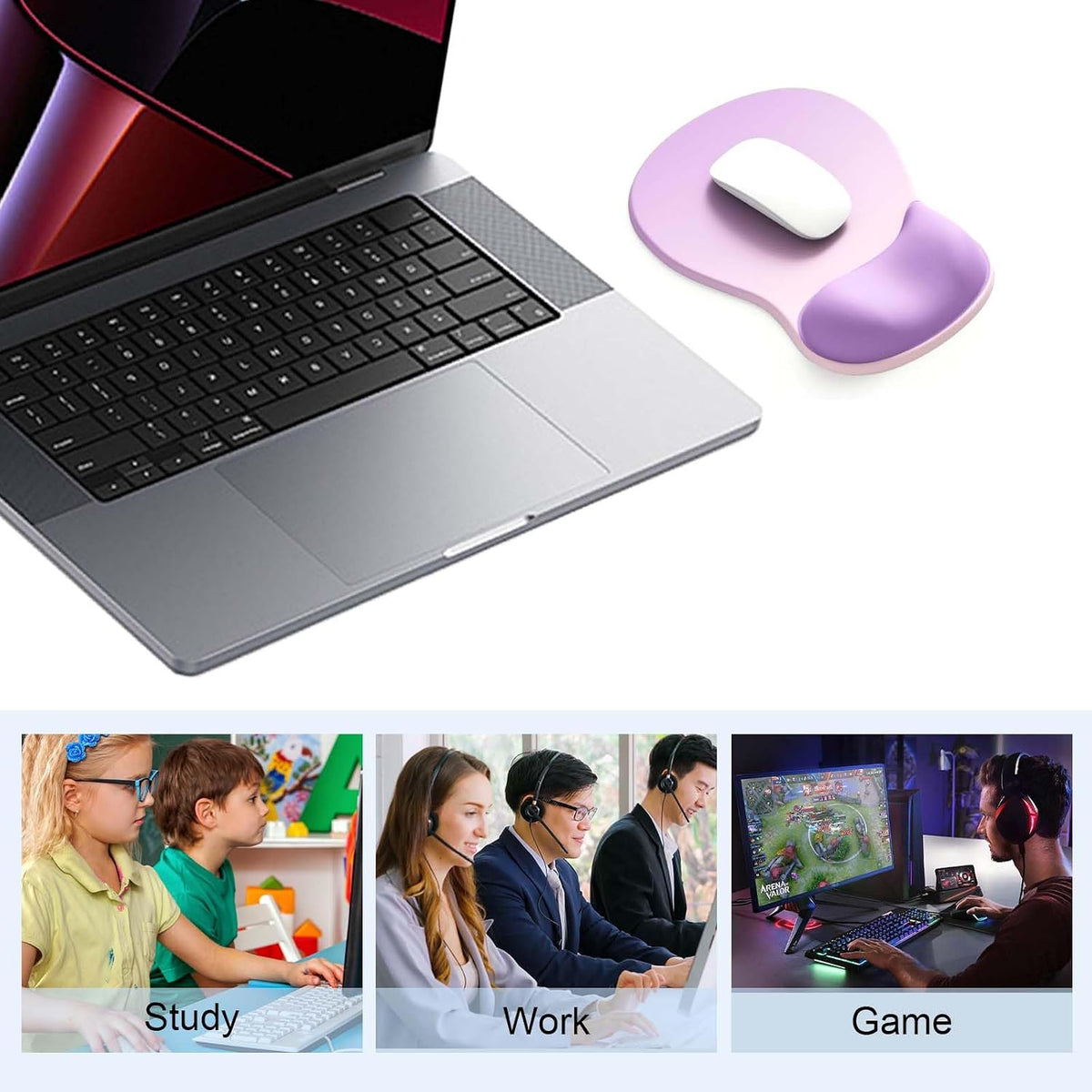 Ergonomic Mouse Pad with Gel Wrist Support, Comfortable Wrist Rest Mousepad with Non-Slip PU Base for Pain Relief, Desk, Home & Office(Midnight)