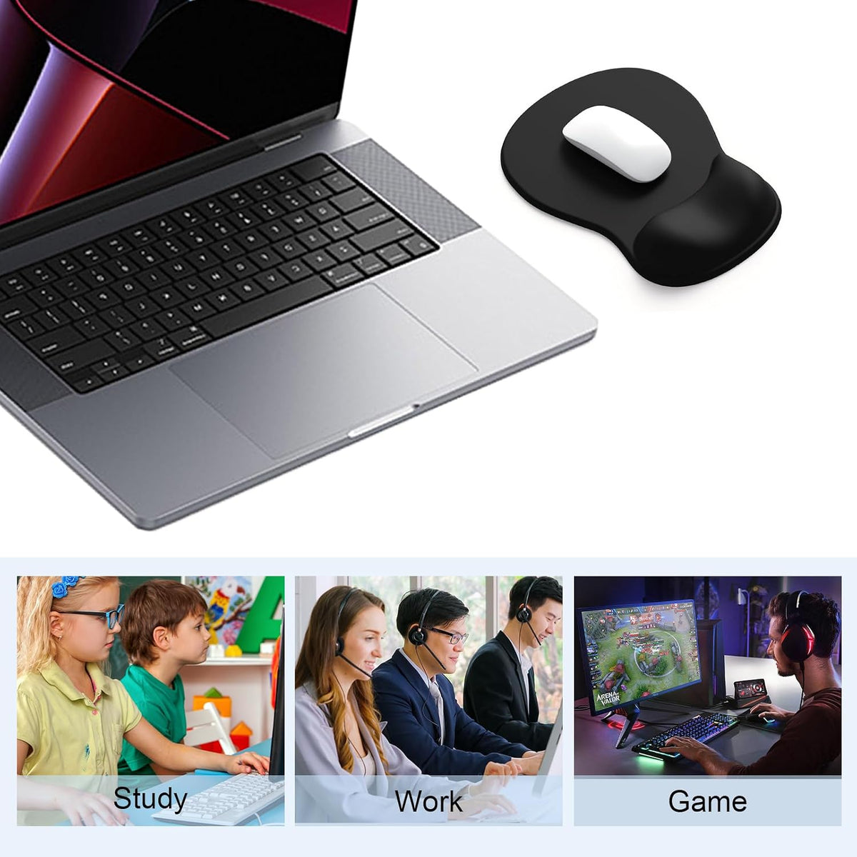 Ergonomic Mouse Pad with Gel Wrist Support, Comfortable Wrist Rest Mousepad with Non-Slip PU Base for Pain Relief, Desk, Home & Office(Midnight)