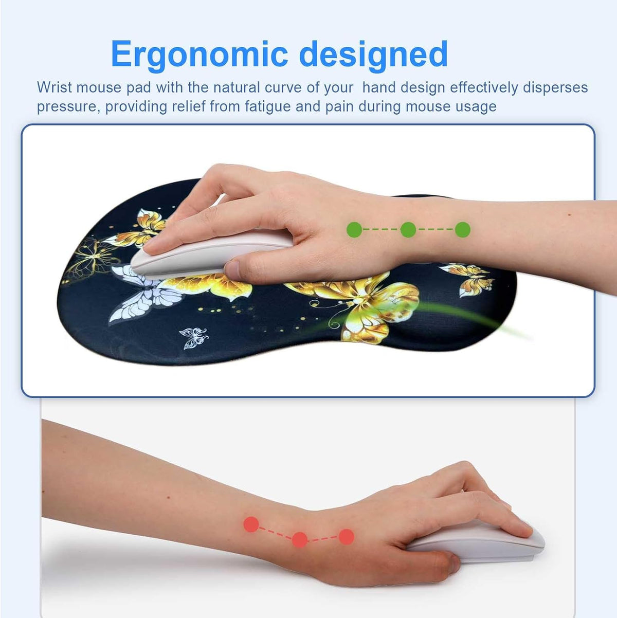 Ergonomic Mouse Pad with Gel Wrist Support, Comfortable Wrist Rest Mousepad with Non-Slip PU Base for Pain Relief, Desk, Home & Office(Midnight)