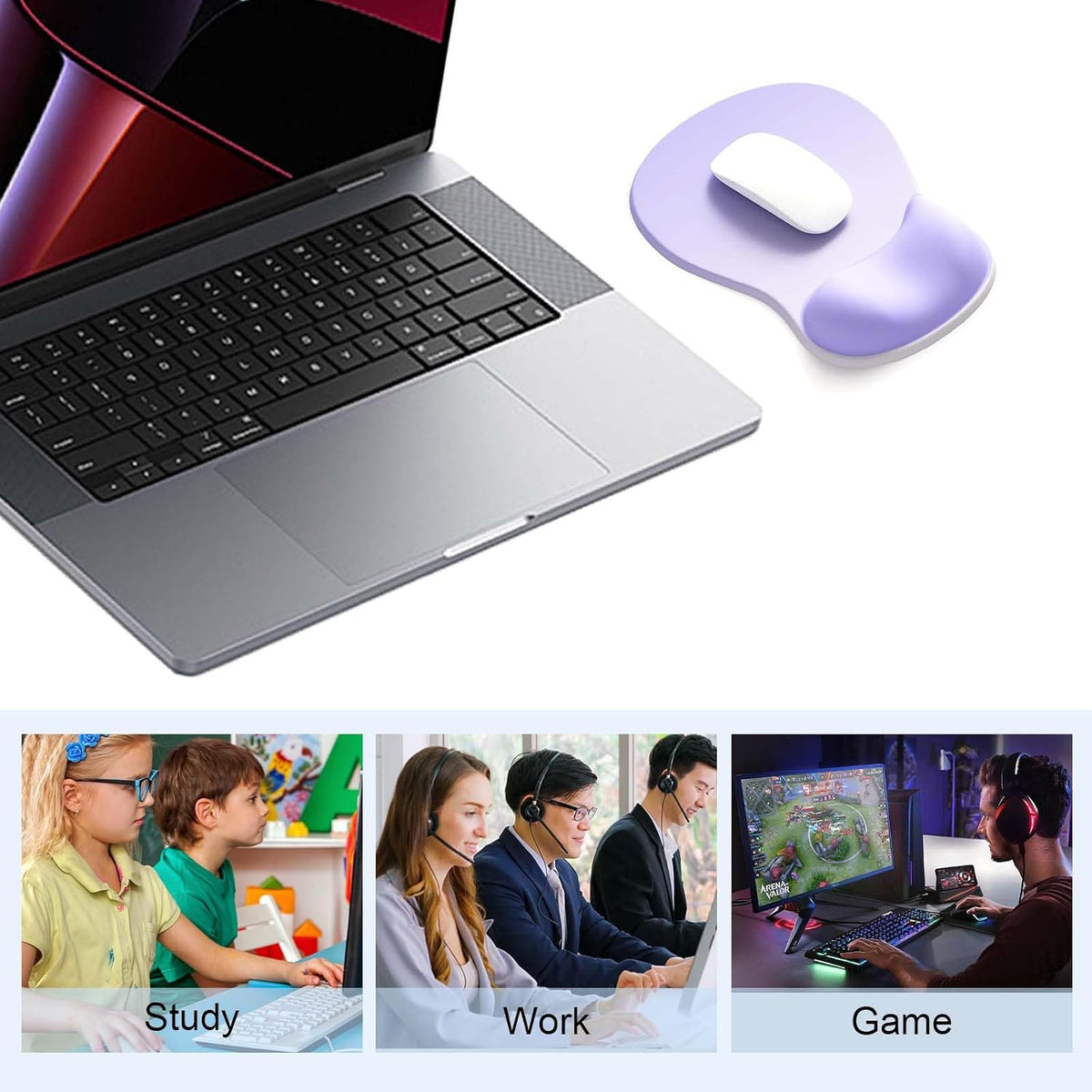 Ergonomic Mouse Pad with Gel Wrist Support, Comfortable Wrist Rest Mousepad with Non-Slip PU Base for Pain Relief, Desk, Home & Office(Midnight)
