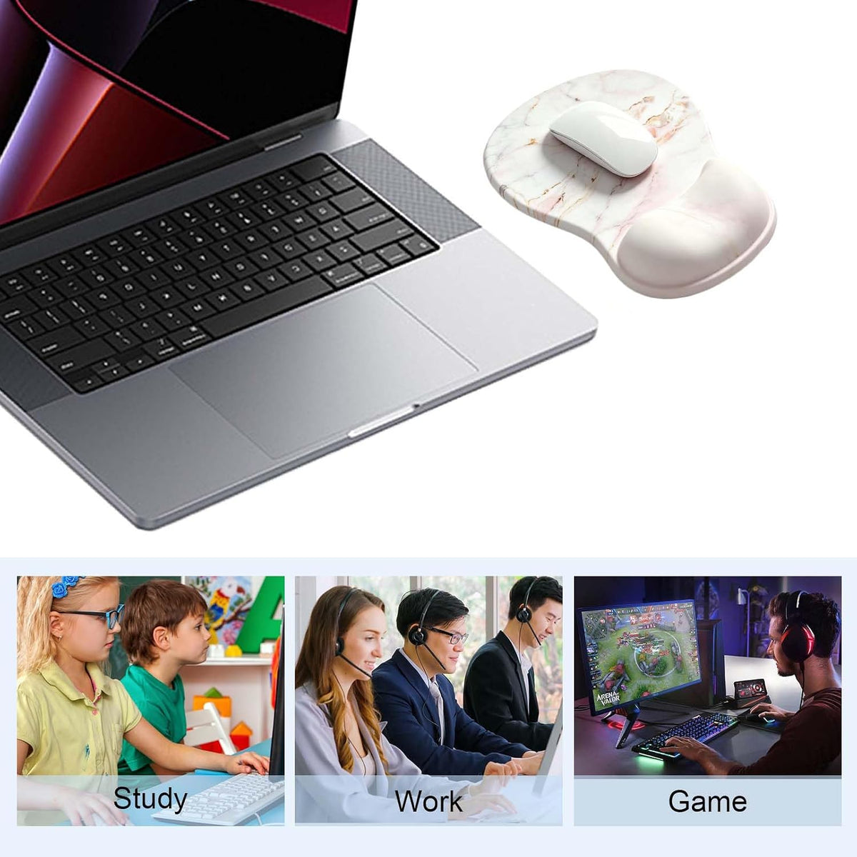 Ergonomic Mouse Pad with Gel Wrist Support, Comfortable Wrist Rest Mousepad with Non-Slip PU Base for Pain Relief, Desk, Home & Office(Midnight)