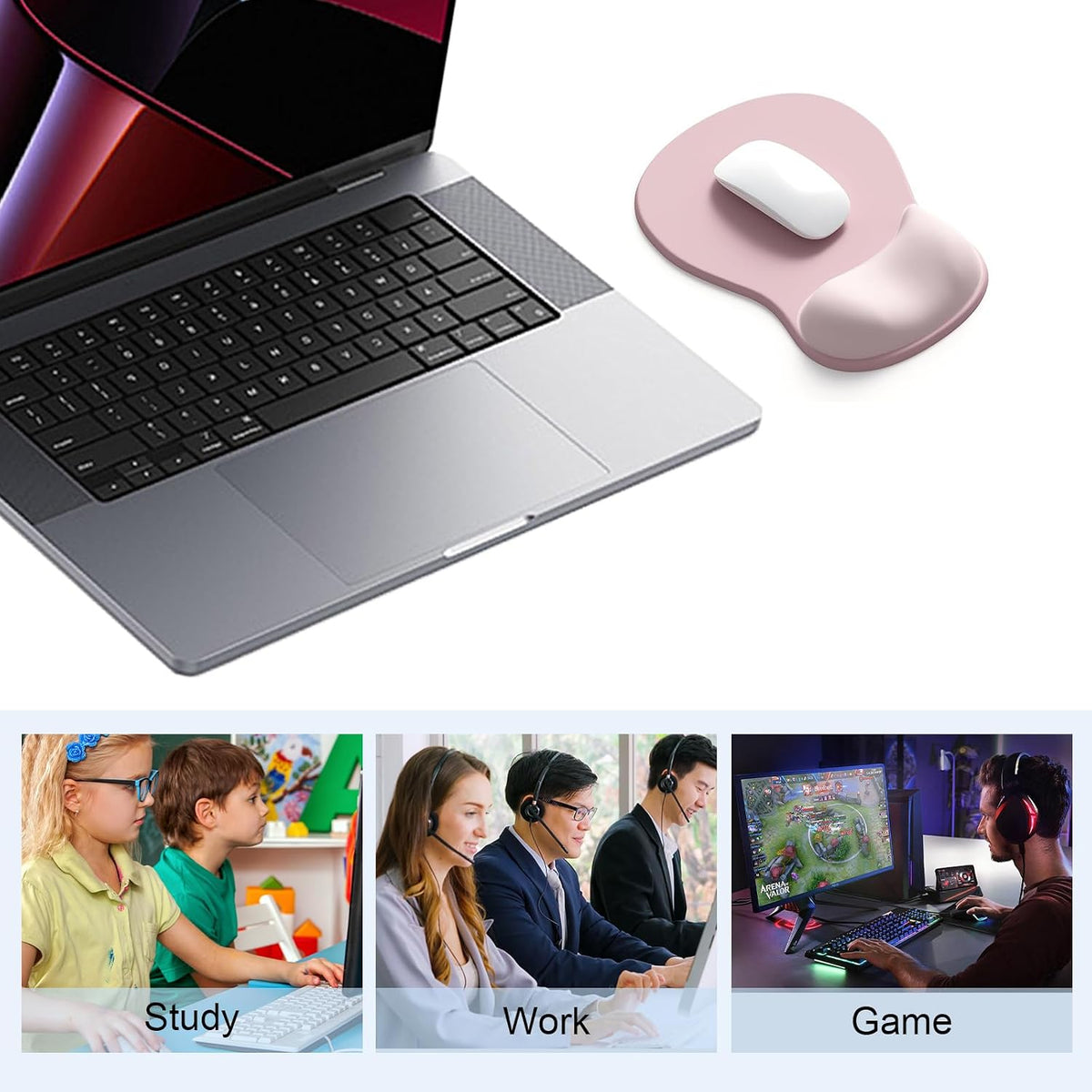 Ergonomic Mouse Pad with Gel Wrist Support, Comfortable Wrist Rest Mousepad with Non-Slip PU Base for Pain Relief, Desk, Home & Office(Midnight)