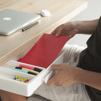 Under Desk Drawer, Slide out Hidden Desk Drawers Organizer, Self-adhesive drawer for office/classroom/home 13.3'' x 10.02'' x 2.8’’ (White)