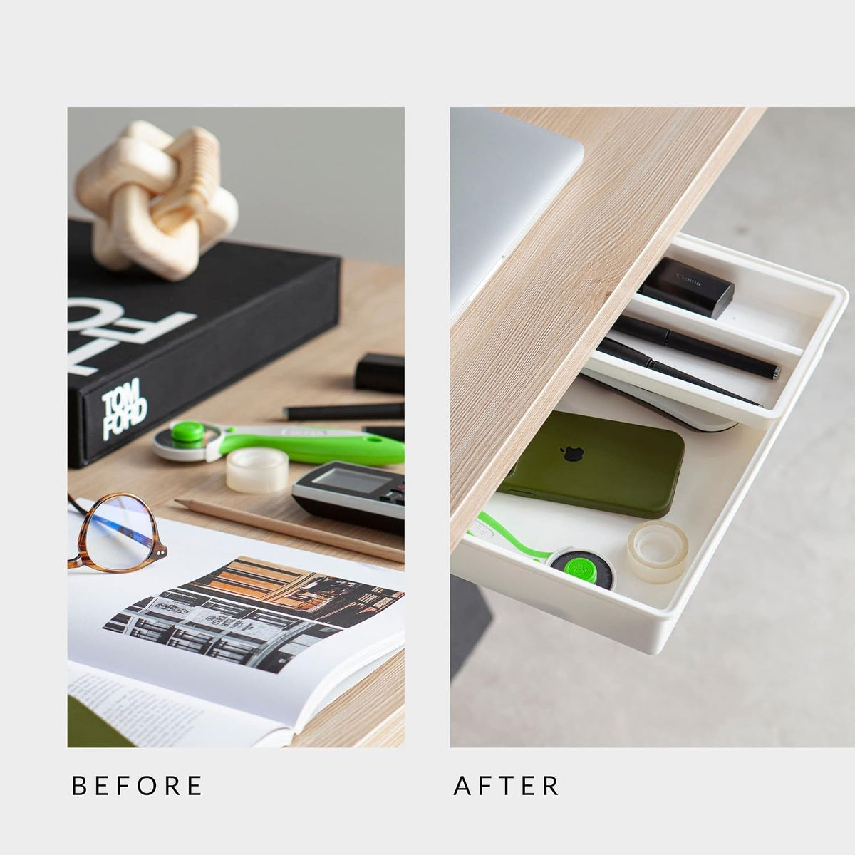 Under Desk Drawer, Slide out Hidden Desk Drawers Organizer, Self-adhesive drawer for office/classroom/home 13.3'' x 10.02'' x 2.8’’ (White)