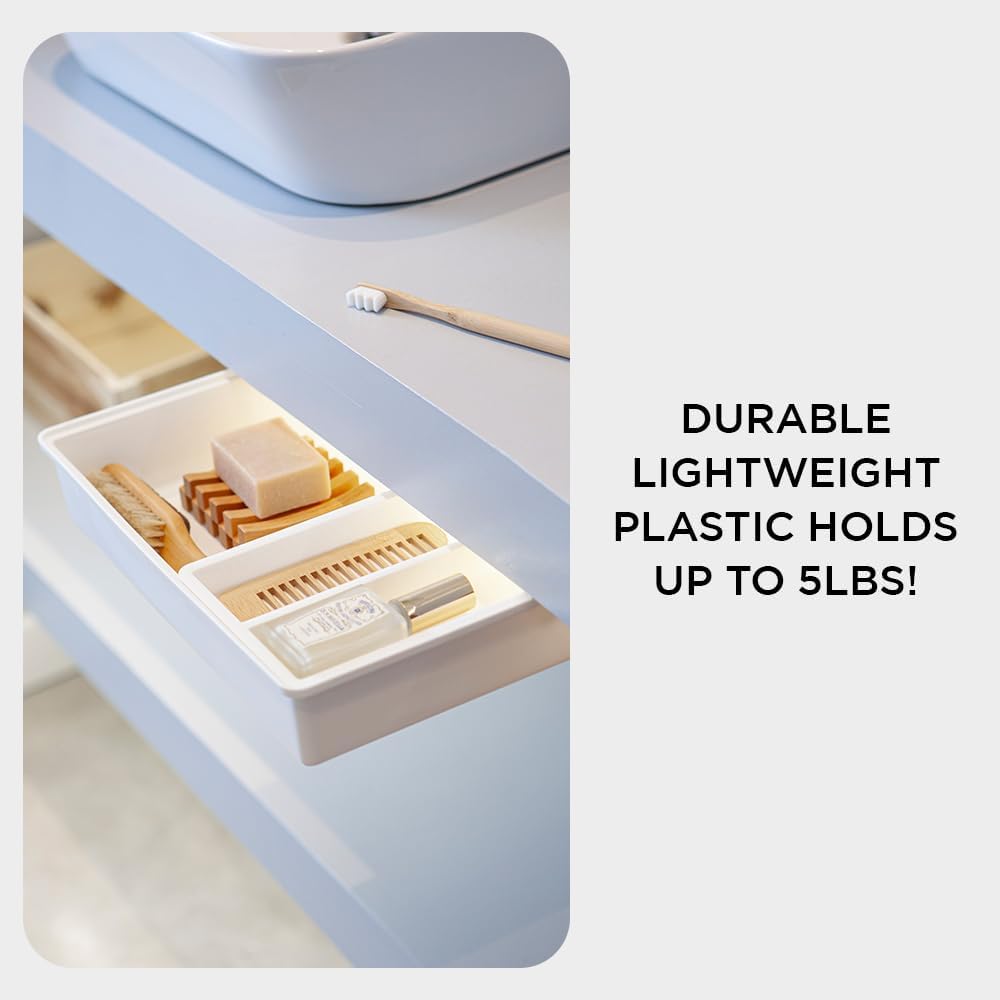 Under Desk Drawer, Slide out Hidden Desk Drawers Organizer, Self-adhesive drawer for office/classroom/home 13.3'' x 10.02'' x 2.8’’ (White)