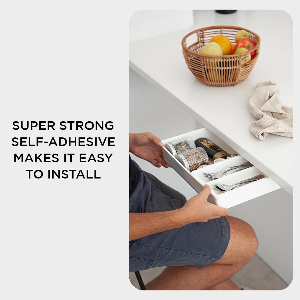 Under Desk Drawer, Slide out Hidden Desk Drawers Organizer, Self-adhesive drawer for office/classroom/home 13.3'' x 10.02'' x 2.8’’ (White)