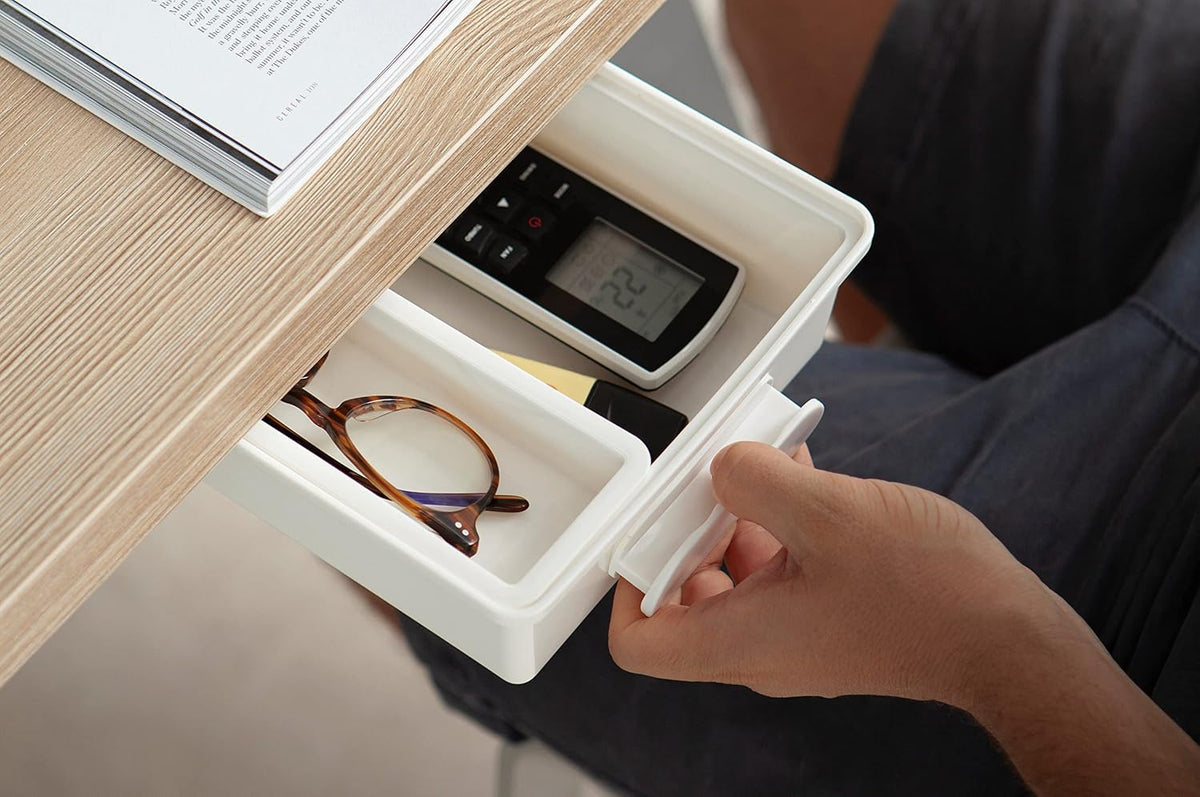 Under Desk Drawer, Slide out Hidden Desk Drawers Organizer, Self-adhesive drawer for office/classroom/home 13.3'' x 10.02'' x 2.8’’ (White)