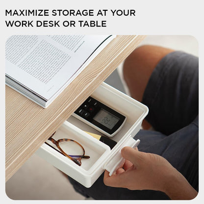 Under Desk Drawer, Slide out Hidden Desk Drawers Organizer, Self-adhesive drawer for office/classroom/home 13.3'' x 10.02'' x 2.8’’ (White)