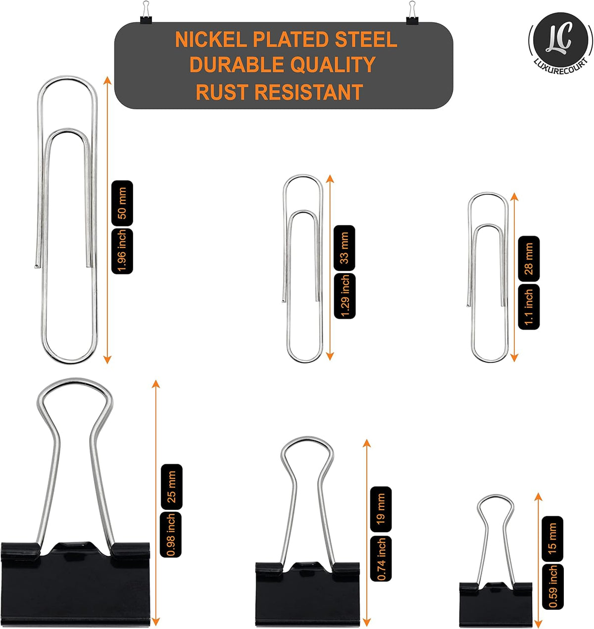 350 Pack Paper Clips and Binder Clips Set - Binders & Paperclips Assorted Sizes in Container with Compartments, Silver Paper Clips & Black Binder clips for Home, School, Office Supplies