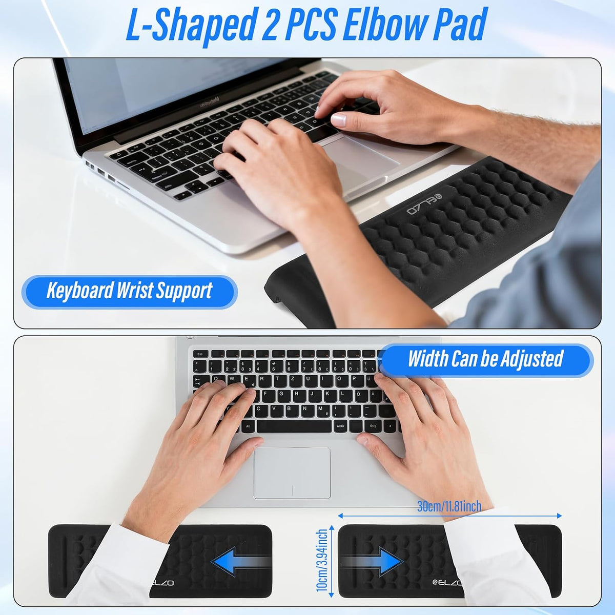 Desk Elbow Pads (2-Pack) L-Shaped Rest for Desk, Ergonomic Arm Rest Support, Memory Foam Desk Edge Cushion for Palm, Wrist & Forearm, Prevents Elbow & Wrist Strain