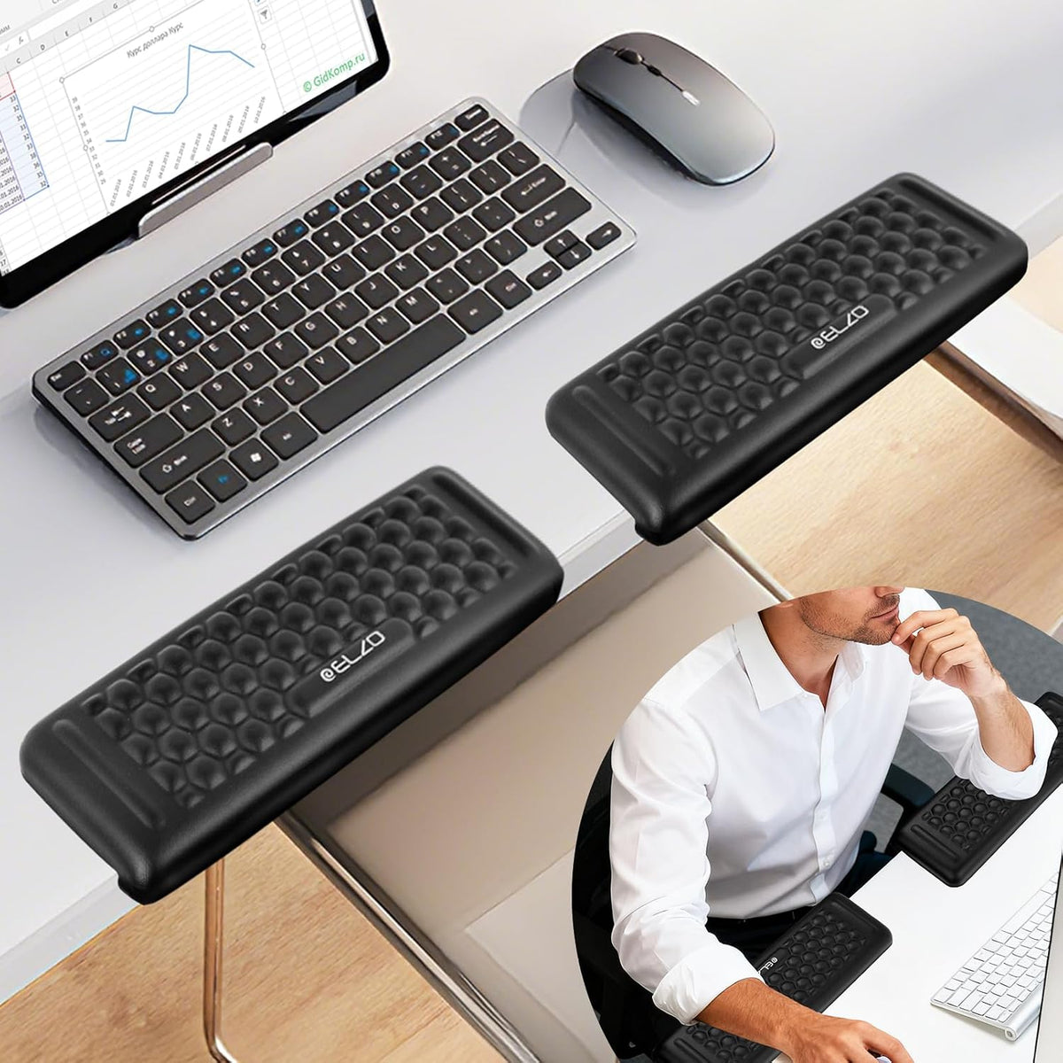 Desk Elbow Pads (2-Pack) L-Shaped Rest for Desk, Ergonomic Arm Rest Support, Memory Foam Desk Edge Cushion for Palm, Wrist & Forearm, Prevents Elbow & Wrist Strain