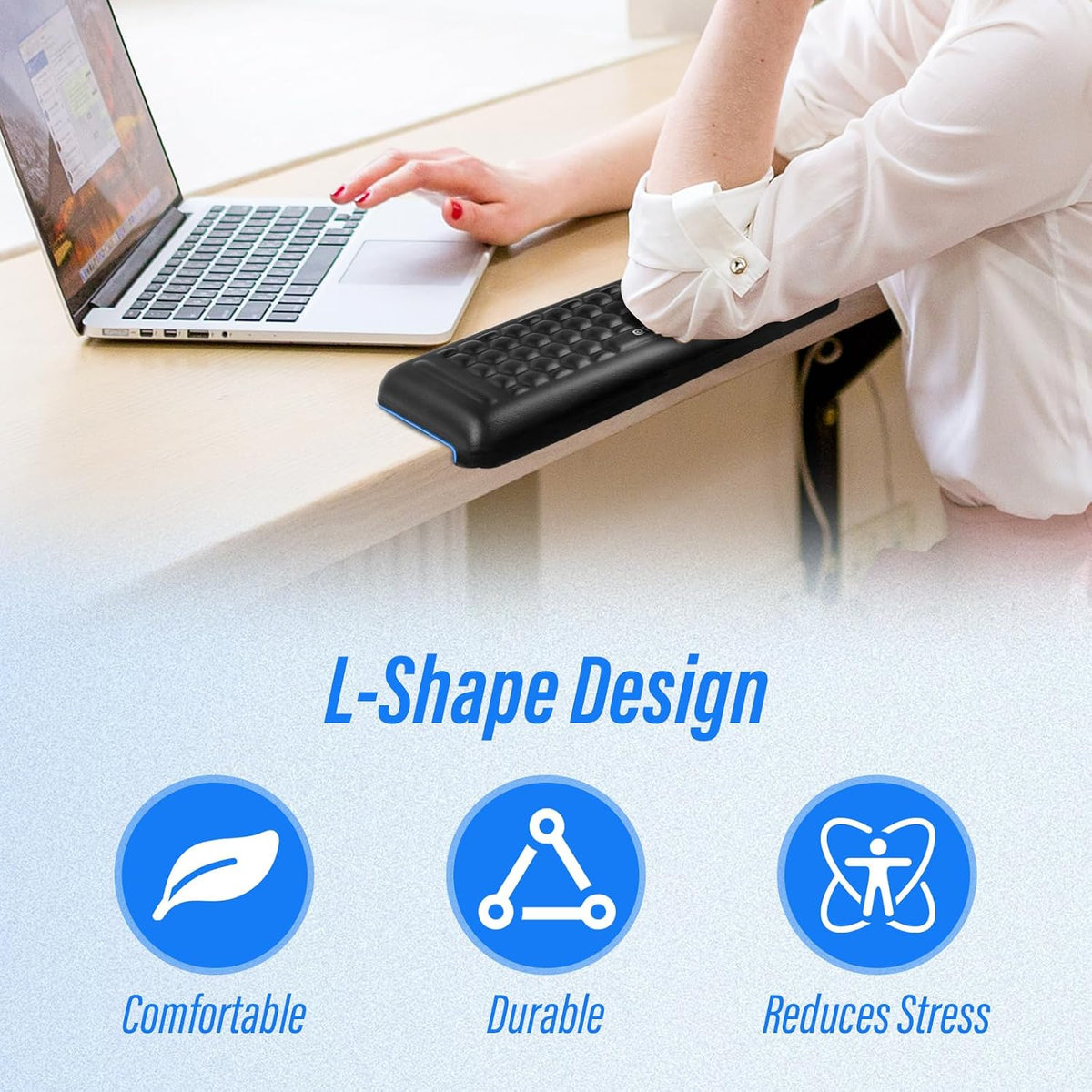 Desk Elbow Pads (2-Pack) L-Shaped Rest for Desk, Ergonomic Arm Rest Support, Memory Foam Desk Edge Cushion for Palm, Wrist & Forearm, Prevents Elbow & Wrist Strain