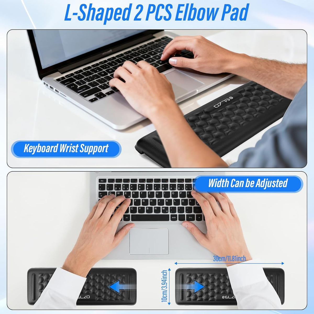Desk Elbow Pads (2-Pack) L-Shaped Rest for Desk, Ergonomic Arm Rest Support, Memory Foam Desk Edge Cushion for Palm, Wrist & Forearm, Prevents Elbow & Wrist Strain