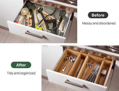 8Pcs Bamboo Drawer Organizer 4-Size Kitchen Storage Box for Flatware