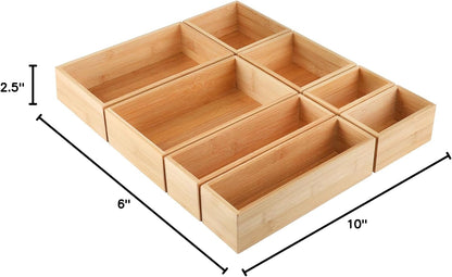 8Pcs Bamboo Drawer Organizer 4-Size Kitchen Storage Box for Flatware